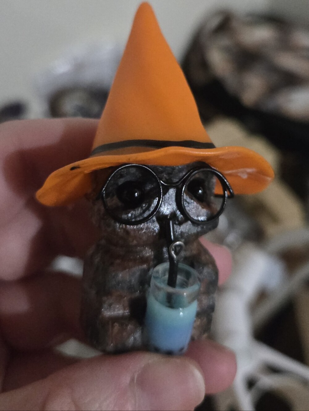 Peanut Obsidian (Ryolite) Witch Hat Boba Drink Crystal Buddy